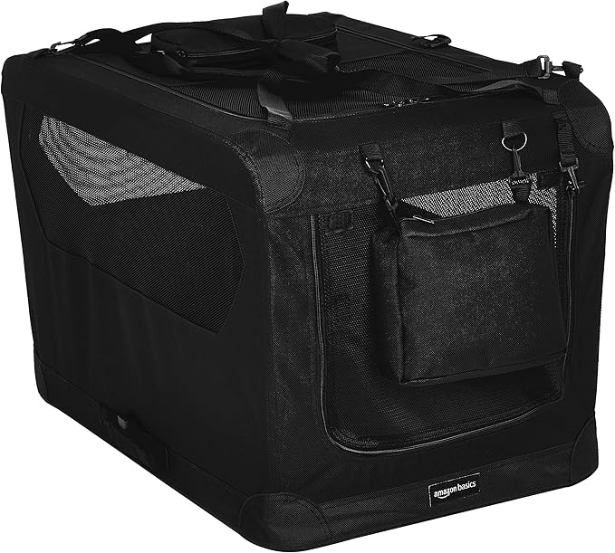 Amazon Basics Folding Portable Soft Pet Dog Crate Carrier Kennel, 30 x 21 x 21 inches, Black-PawvioPets