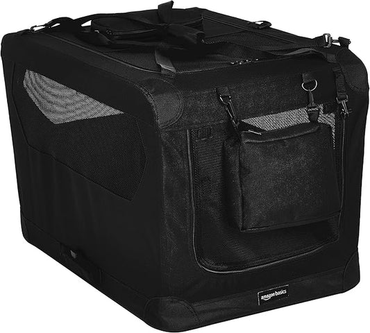 Amazon Basics Folding Portable Soft Pet Dog Crate Carrier Kennel, 30 x 21 x 21 inches, Black-PawvioPets