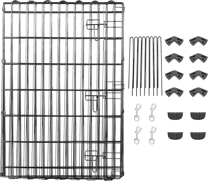 Amazon Basics Foldable Octagonal Metal Exercise Dog Playpen - Indoor/Outdoor, Single Door, Medium (8 Panels, 24 x 36), Easy to assemble and store, 36" - Medium, Black-PawvioPets