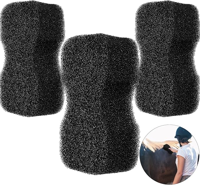 Eaasty 3 Pcs Horse Groomer Sponge Scrubber Massager Horse Grooming Brush Kit Supplies Large Soft Care for Cleaning Washing Bathing, Black, 4.33 x 7.87 x 2.56 Inch-PawvioPets