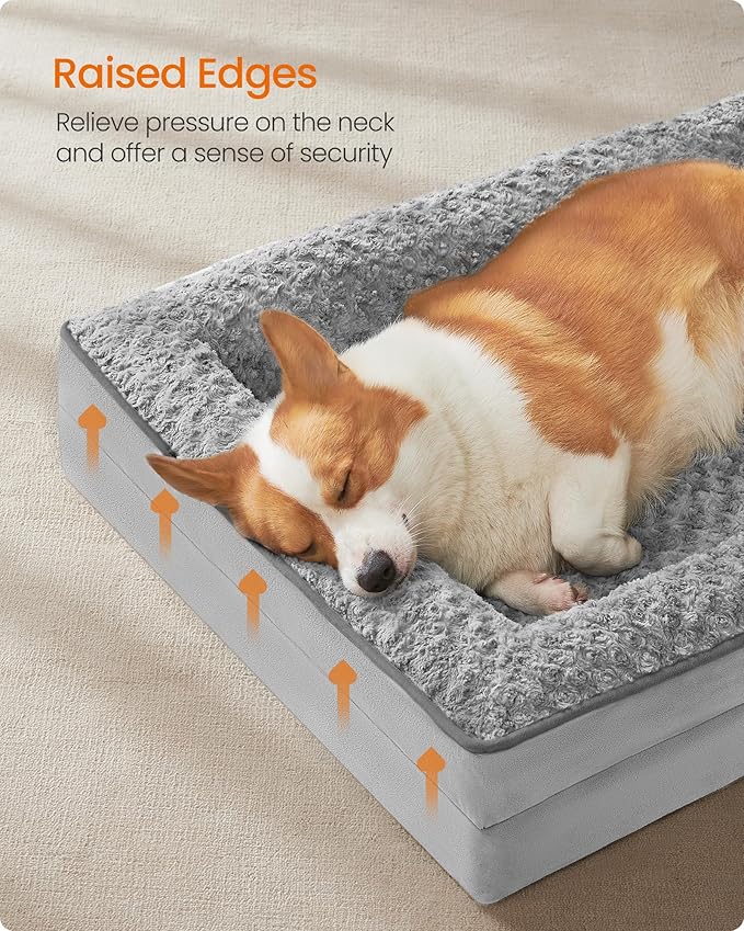 Feandrea Orthopaedic Dog Bed for Medium Dogs, Waterproof Dog Sofa Bed with Removable Washable Cover, 28 x 23 x 6.5 Inches, Dove Gray UPGW251G01-PawvioPets