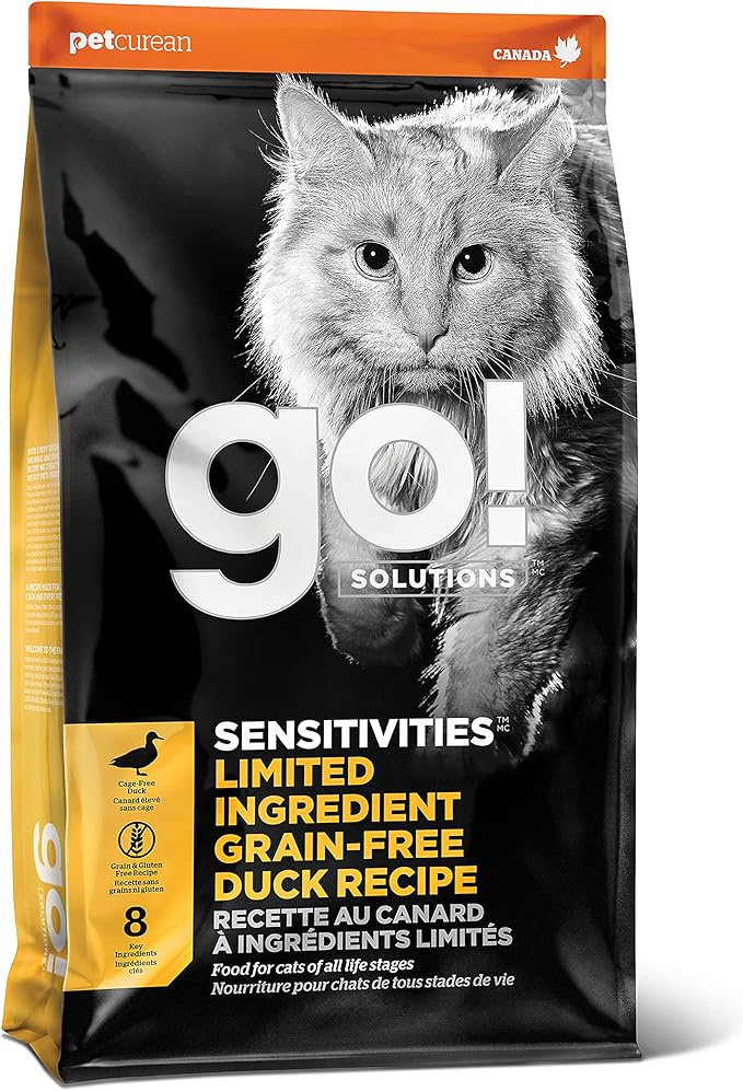 Go! Solutions Sensitivities Limited Ingredient, Grain-Free Dry Cat Food, Duck Recipe for Sensitive Stomach, 8 lb Bag-PawvioPets