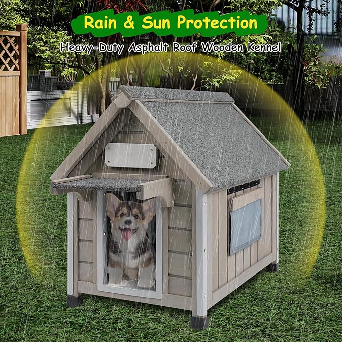 Dog House Outdoor Indoor Waterproof for Small Dog with Anti-Chewing Iron Frame, Raised Feet, Weatherproof Doghouse Kennel Puppy Shelter with Removable Floors(18" L*28.5" W*24" H)-PawvioPets