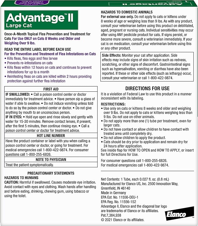 Advantage II Large Cat Vet-Recommended Flea Treatment & Prevention | Cats Over 9 lbs. | 1-Month Supply-PawvioPets