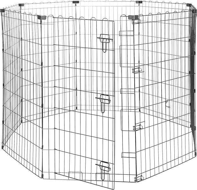 Amazon Basics Foldable Octagonal Metal Exercise Dog Playpen - Indoor/Outdoor, Single Door, Large (8 Panels, 24 x 42), Easy to assemble and store, 42" - Large, Black-PawvioPets