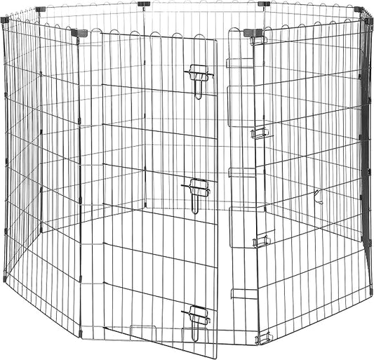 Amazon Basics Foldable Octagonal Metal Exercise Dog Playpen - Indoor/Outdoor, Single Door, Large (8 Panels, 24 x 42), Easy to assemble and store, 42" - Large, Black-PawvioPets