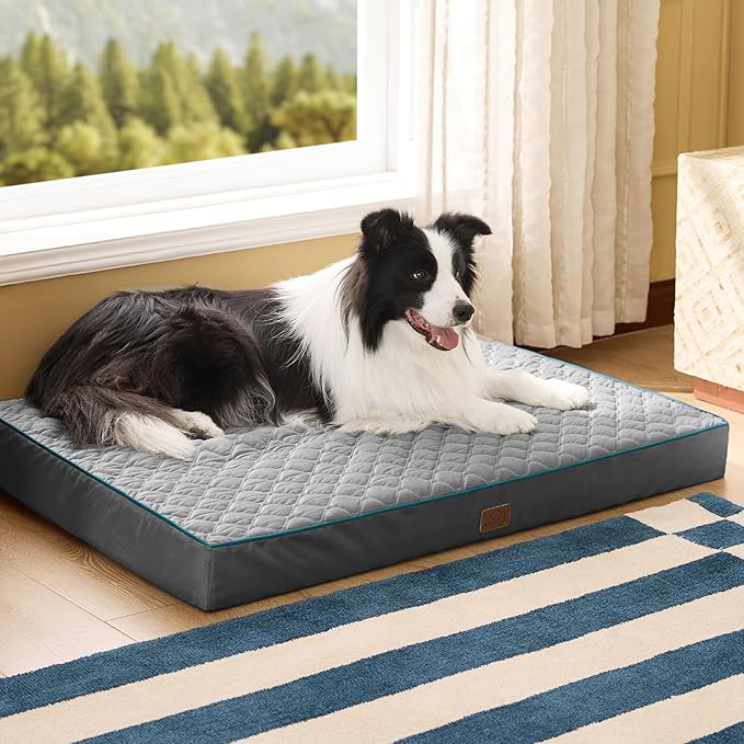 Bedsure Orthopedic Dog Bed Large Sized Dog - Memory Foam Pet Mattress with Removable Washable Cover and Egg Crate Foam, Thick Flat Suitable for Pet Up to 65 lbs, 36x27x3.5 Inches, Grey-PawvioPets