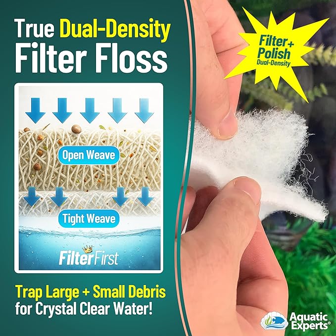 Aquatic Experts Aquarium Filter Floss for Fish Tank Filters - FilterFirst Aquarium Filter Pad - Media Roll for Crystal Clear Water, 3/4" - 1" Thick (18 Inch Wide, 12 Feet Long)-PawvioPets
