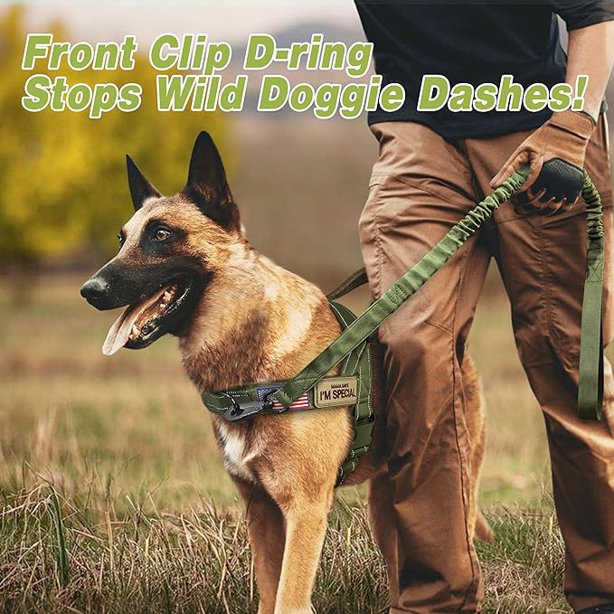 Forestpaw No Pull Dog Harness - Soft Flannel Padded Tactical Dog Vest Harness with Quick Release Buckle, Adjustable Reflective Pet Harness for Large Dogs Walking Training,Green XL-PawvioPets
