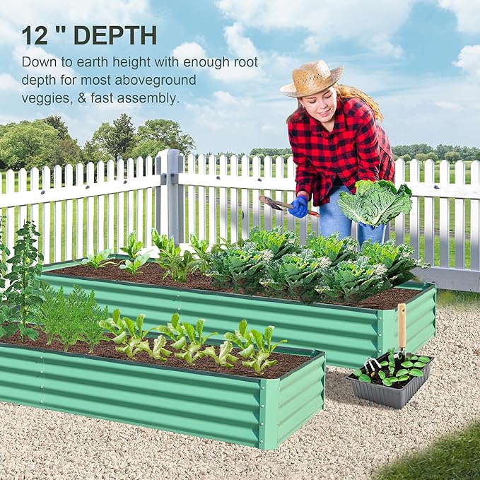 Domi Galvanized Raised Garden Bed, 8x4x1Ft Thickening Metal Planter Box for Vegetables Bottomless for Backyard Outdoor, 1" Deep w/ 228 Gallon Capacity - Green-PawvioPets