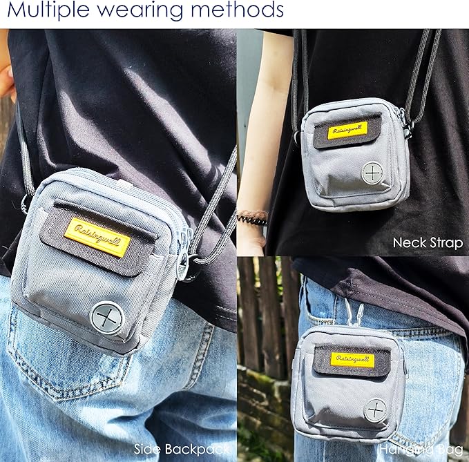 Dog Treat Pouch for Pet Walking and Training with Clicker Poop Bags and Three Bags Design Small Fanny Zipper Pack Holder for Puppy Snack Dispenser Kit for Leash and Outdoor Use (Gray)-PawvioPets