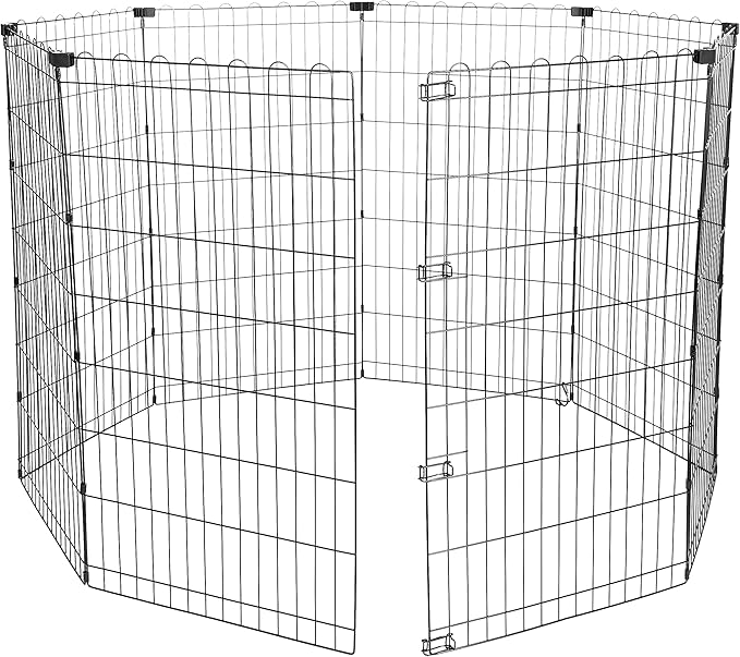 Amazon Basics Foldable Octagonal Metal Exercise Dog Playpen - Indoor/Outdoor, No Door, Large (8 Panels, 24 x 42), Easy to assemble, store, and customize, 42" - Large, Black-PawvioPets