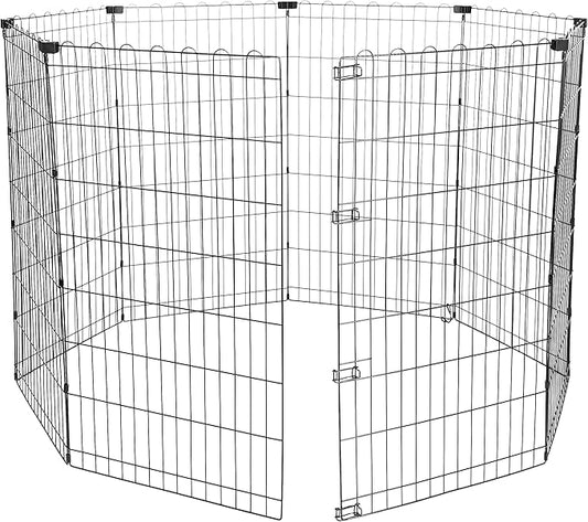 Amazon Basics Foldable Octagonal Metal Exercise Dog Playpen - Indoor/Outdoor, No Door, Large (8 Panels, 24 x 42), Easy to assemble, store, and customize, 42" - Large, Black-PawvioPets