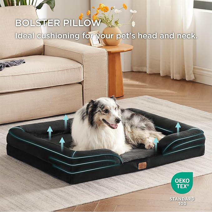 Bedsure XL Plus Orthopedic Dog Bed for Extra Large Dogs - Washable XLarge Dog Cat Bed Waterproof, Comfort Dogs Couch Sofa with Washable Removable Cover, Pet Bed with Nonskid Bottom, Black, 48"-PawvioPets