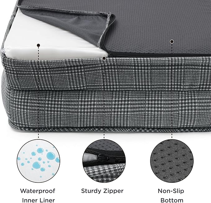 Bedsure Orthopedic Dog Bed Medium Size Dogs - Washable Medium Dog Cat Bed Waterproof, Comfort Pet Couch Sofa with Washable Removable Cover, Pets Bed with Nonskid Bottom, Argyle Black-Checks, 28"-PawvioPets