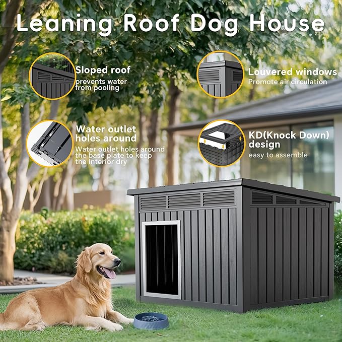 DRATO Dog House for Both Indoor and Outdoor with Weatherproof Roof Removable Floors for Medium to Large Dogs Interior Space (Black, Medium(32.2 * 25.12 * 24.13''))-PawvioPets