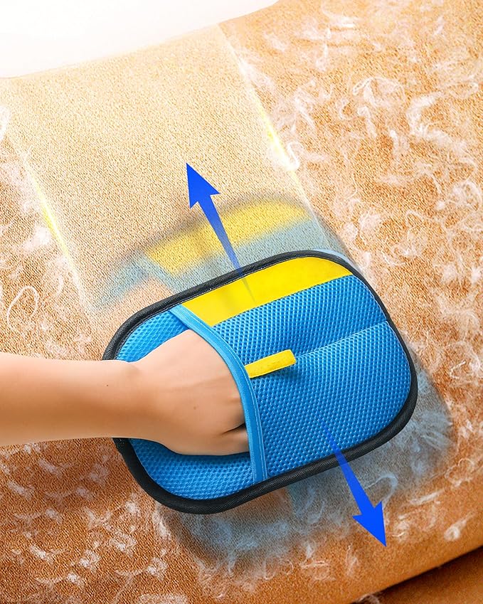 2025 Thickened Electrostatic Pet Hair Removal Gloves (2 Pcs) - Reusable Strong Grooming Gloves for Cats & Dogs, Hair Remover for Couch, Furniture, Carpet, Car Seats & Clothing (Blue)-PawvioPets