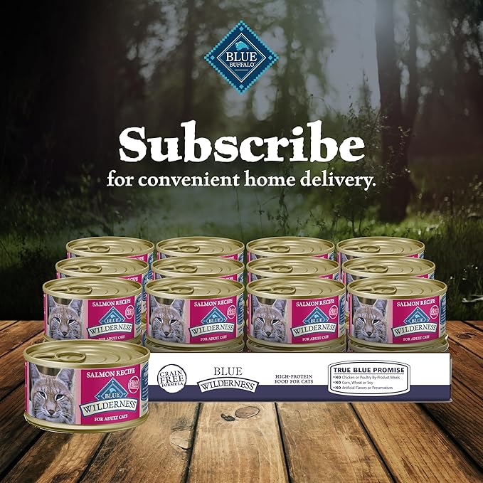 Blue Buffalo Wilderness Natural High-Protein Grain-Free Wet Food for Adult Cats, Salmon Paté, 3-oz. Cans, 24 Count-PawvioPets