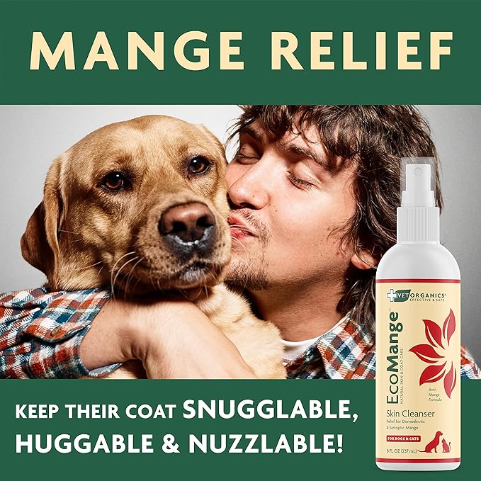 EcoMange Mange Relief for Dogs & Cats – 8 Oz. Cat & Dog Itch Relief, Sarcoptic & Demodectic Mite Spray – Herbal Extract & Essential Oil Itch Relief for Dogs – Natural Cat & Dog Sprays by Vet Organics-PawvioPets