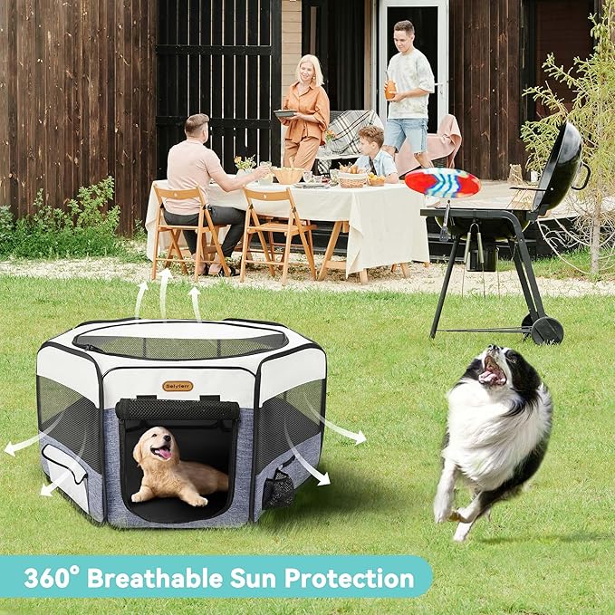 Dog Playpen, Portable Pet Play Pen Foldable Carrying Case, Puppy Pens Outsid for Small Cat Indoor/Outdoor, Removable Mesh Shade Cover-PawvioPets