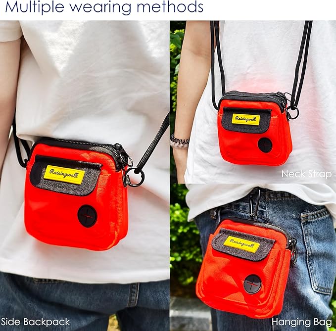 Dog Treat Pouch for Pet Walking and Training with Clicker Poop Bags, and Three Bags Design Small Fanny Zipper Pack Holder for Puppy Snack Dispenser Kit for Leash and Outdoor Use (Orange)-PawvioPets