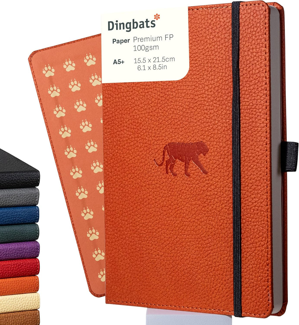 Dingbats* Wildlife Grid Writing Journal Notebook A5 - Vegan Leather Hardcover - Ideal for Work, Travel - Pocket, Elastic Closure, & Bookmark