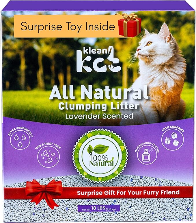 All Natural Clumping Cat Litter – Multiple Scents – Low Dust, Odor Control – (Lavender) 18 lb - Surprise Toy Inside-PawvioPets