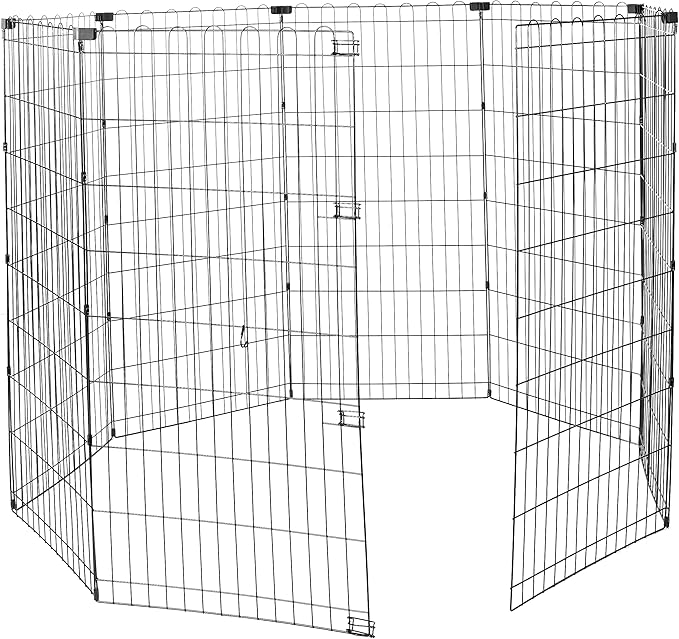 Amazon Basics Foldable Octagonal Metal Exercise Dog Playpen - Indoor/Outdoor, No Door, Extra Large (8 Panels, 24 x 48), Easy to assemble, store, and customize, 48" - X-Large, Black-PawvioPets