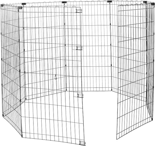 Amazon Basics Foldable Octagonal Metal Exercise Dog Playpen - Indoor/Outdoor, No Door, Extra Large (8 Panels, 24 x 48), Easy to assemble, store, and customize, 48" - X-Large, Black-PawvioPets