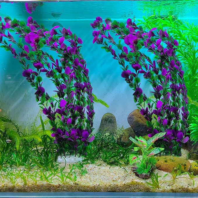 20.47 Inch Tall Aquarium Plants – Large Lifelike Artificial Fish Tank Decorations, 2 Pcs Fish Tank Plants Plastic，Durable & Safe for Freshwater/Saltwater Aquariums (Purple (Style C))-PawvioPets