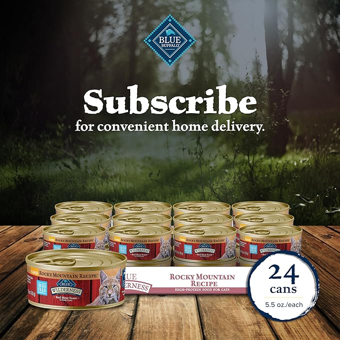 Blue Buffalo Wilderness Rocky Mountain Recipe Flaked Wet Cat Food, Chicken-Free & Grain-Free Recipe, Made with Natural Ingredients, Red Meat in Tasty Gravy, 5.5-oz. Cans (24 Count)-PawvioPets