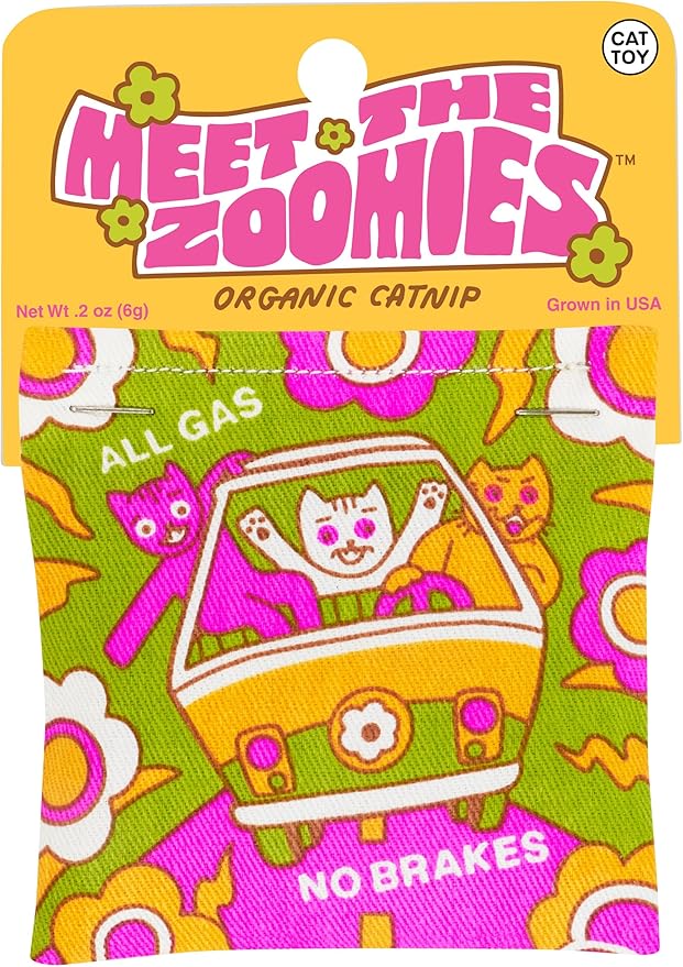 Blue Q Meet The Zoomies Catnip Cat Toy. Premium Organic Catnip Grown in The USA, 100% Cotton Pouches, Kitty Graphics Sure to Delight Every Cat-Keeper.-PawvioPets