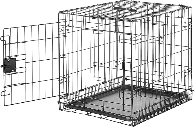 Amazon Basics Durable, Foldable Metal Wire Small Dog Crate with Tray, Single Door, 24 x 18 x 20 in, Black-PawvioPets
