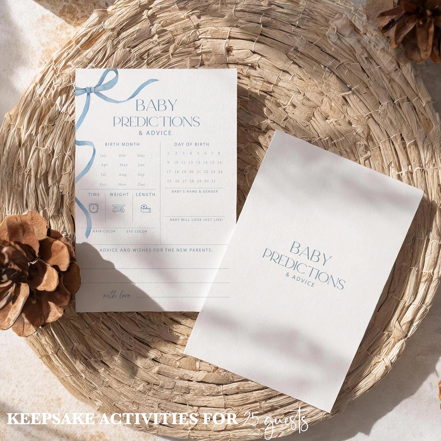 Advice For New Parents Baby Shower, Baby Predictions & Advice Cards For Baby Shower Games Activities, Wishes for Baby, 25 Double-Sided Thick Cards – Blue Bow A02