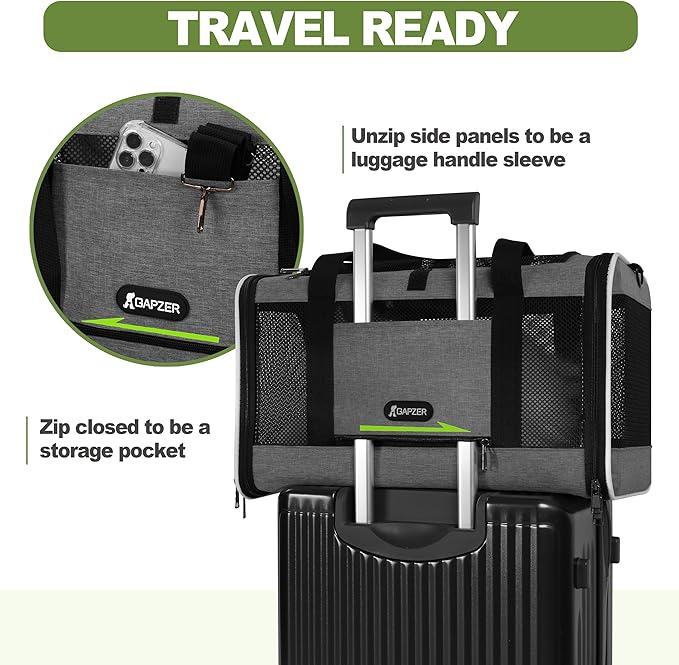 Cat Carrier 18x11x11 Top Load Soft Pet Travel Bag Over 15 lbs, Collapsible Small Dog Puppy Crate 10 Pounds, Small Animal Rabbit Kennel Carrying Case, Kitten Mesh Cage Medium Cat Under 25 Grey-PawvioPets