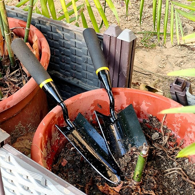 2-in-1 Trowel and Transplanter Gardening Tool Set, Outdoor Hand Tools, with Non-Slip Handle and Protective Blade Covers, Ideal Gardening Gifts for All (Black)-PawvioPets