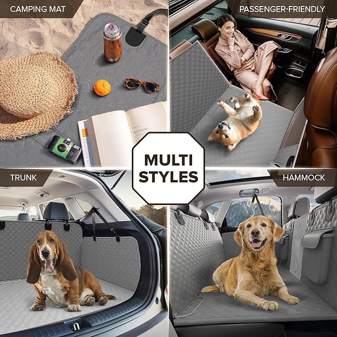 Back Seat Extender for Dogs, Heavy Duty Dog Car Seat Cover for Back Seat and Aggressive Chewer, Large Hard Bottom Car Seat Cover for Dogs, Dog Hammock for Car, Travel Pet Car Bed for Car, SUV, Truck-PawvioPets