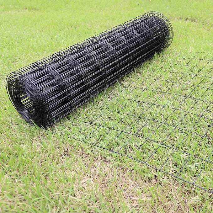 Black PVC Coated Welded Wire Fence 48 Inch x 50 Foot, 2 Inch x 4 Inch 14GA, Garden Border Fencing Roll Vinyl Coating Metal Wire Mesh Hardware Cloth for Yard Vegetable Plant Protection-PawvioPets