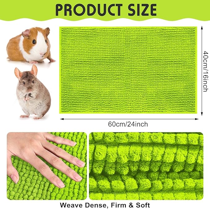 Amylove 4 Pcs Guinea Pig Cage Liner Guinea Pig Bedding Washable Fleece Pee Pads Reusable Small Animals Training Mat Small Animal Sleeping Bed for Bunny Hamster(Green,16 x 24 Inch)-PawvioPets