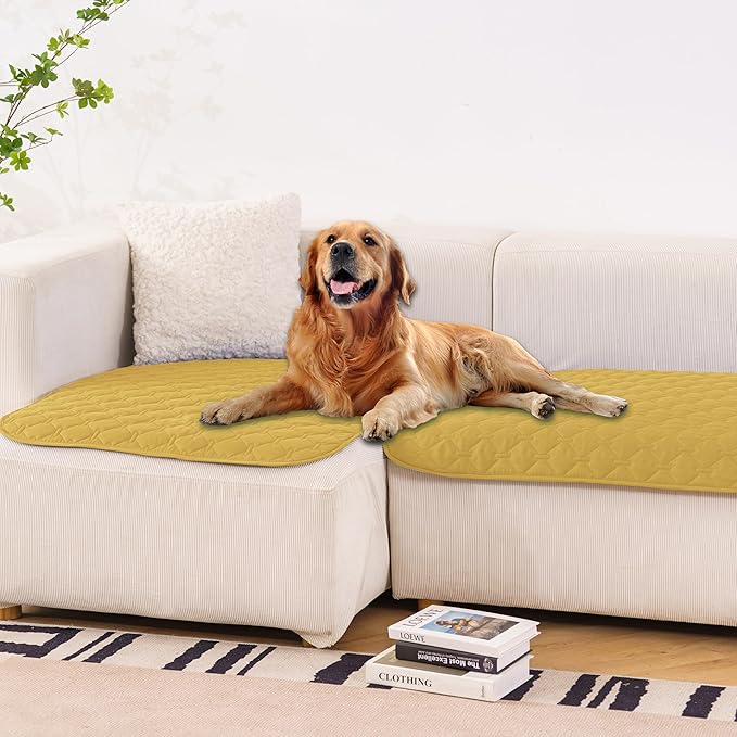 gogobunny 100% Double-Sided Waterproof Dog Bed Cover Pet Blanket Sofa Couch Furniture Protector for Puppy Large Dog Cat, Reversible (32x53 Inch (Pack of 1), Dark Yellow/Light Yellow)-PawvioPets