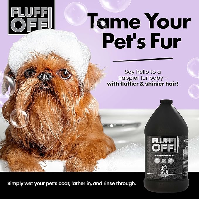 Fluff Off! by Girl With The Dogs, Natural Deshedding Dog & Cat Shampoo, 1 Gal, Made in USA, 8 Wks+-PawvioPets
