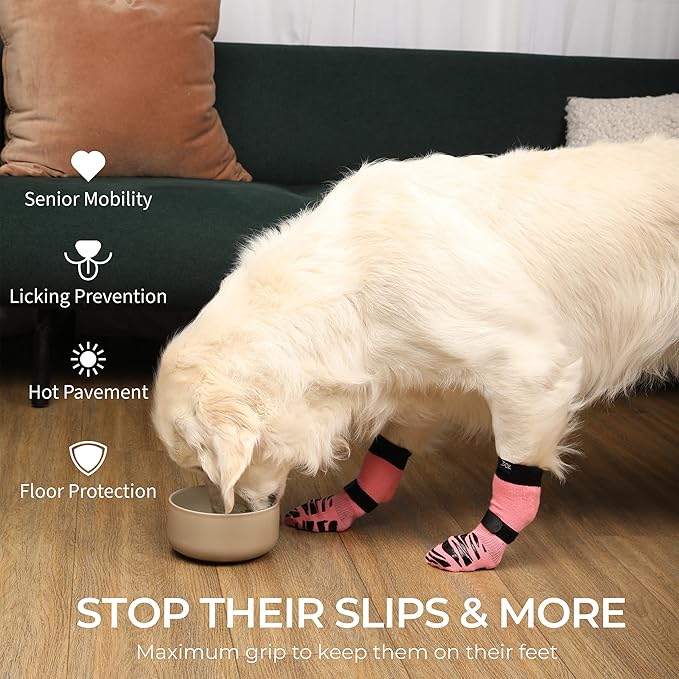 DOK TigerToes Premium Non-Slip Dog Socks for Hardwood Floors - Extra-Thick Grip That Works Even When Twisted - Prevents Licking, Slipping, and Great for Dog Paw Protection (Sassy Pink, X-Large)-PawvioPets