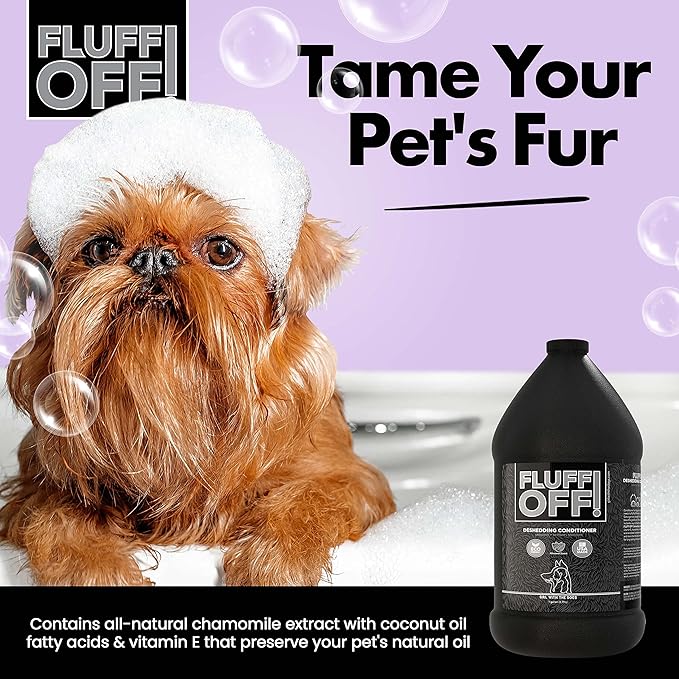 Fluff Off! by Girl With The Dogs, Natural Deshedding Dog/Cat Conditioner, 1 Gal, Made in USA 8 Wks+-PawvioPets