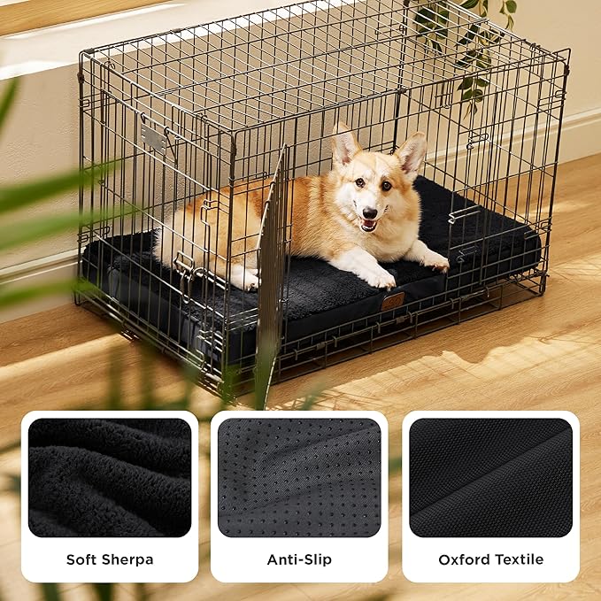 Bedsure Large Dog Bed for Crate - Orthopedic Flat Pet Beds with Removable Washable Cover, Egg Crate Foam Crate Mat, Suitable for Pet Up to 50 lbs-PawvioPets