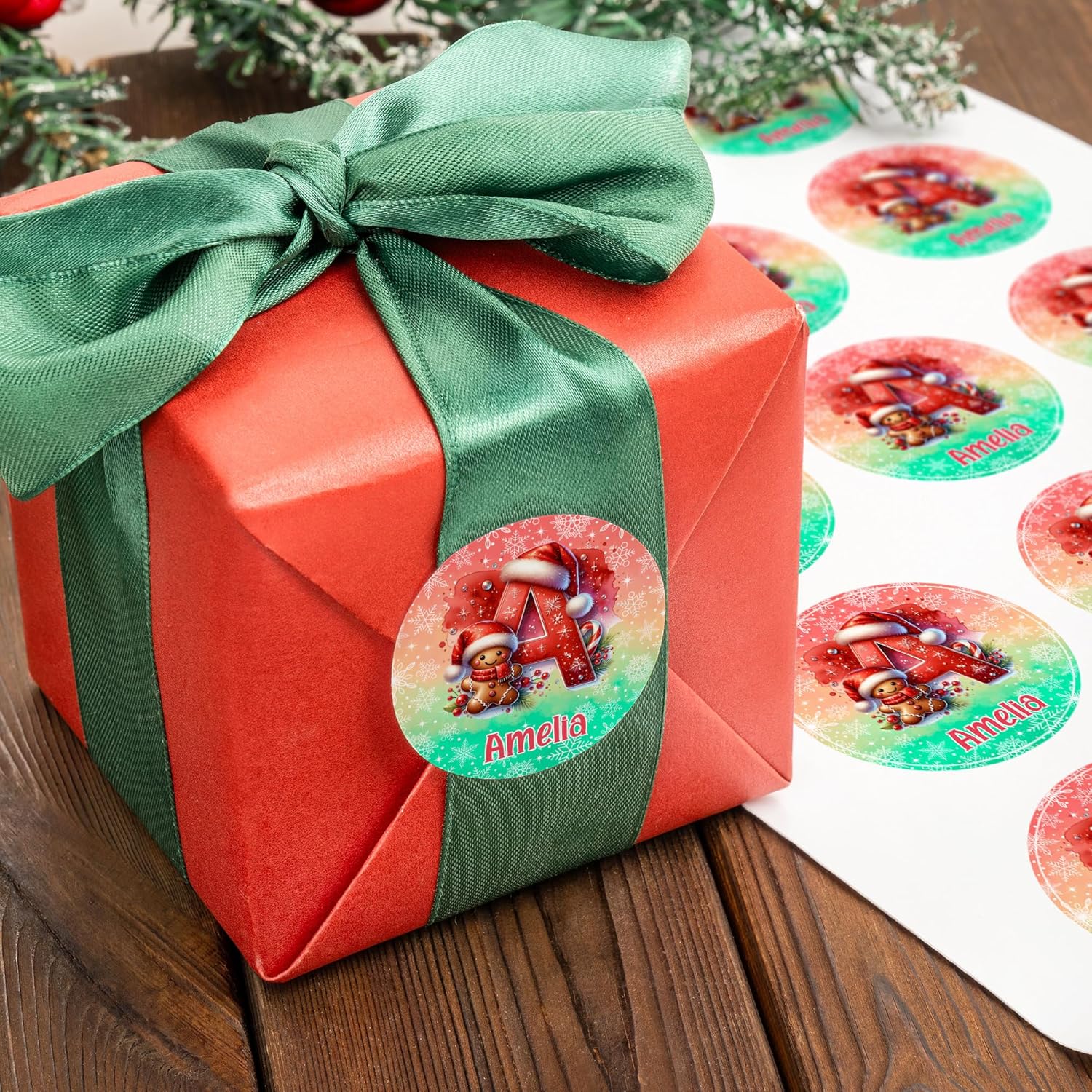 callie Personalized Christmas Stickers - Custom Name & Initial, 1.97 Inch Cute Elk Santa Penguin Design Merry Christmas Stickers Labels for Envelopes Seals Crafts Cards Gifts (30PCS)