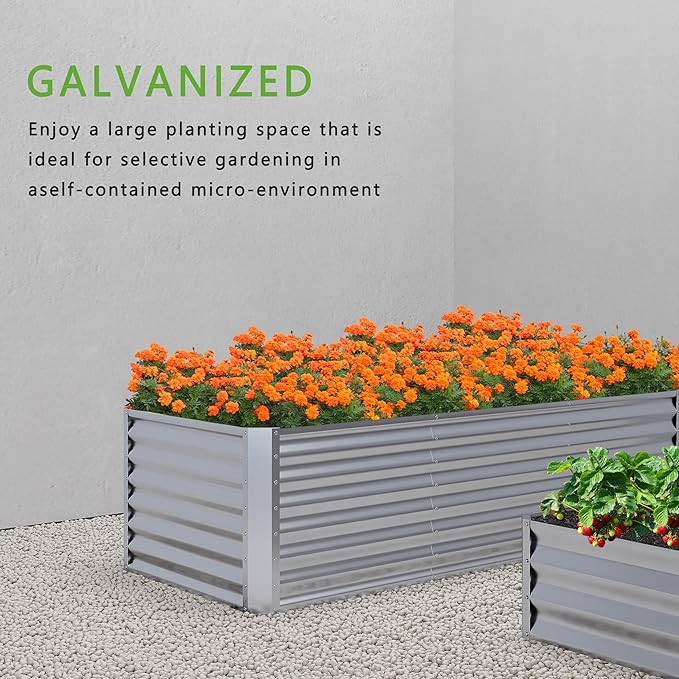 4x2x2FT Galvanized Raised Garden Bed,Planter Raised Beds-Metal Garden Box,Large Plant for Outdoor Planting, Vegetables Bed，Flower,herb-Sliver-PawvioPets