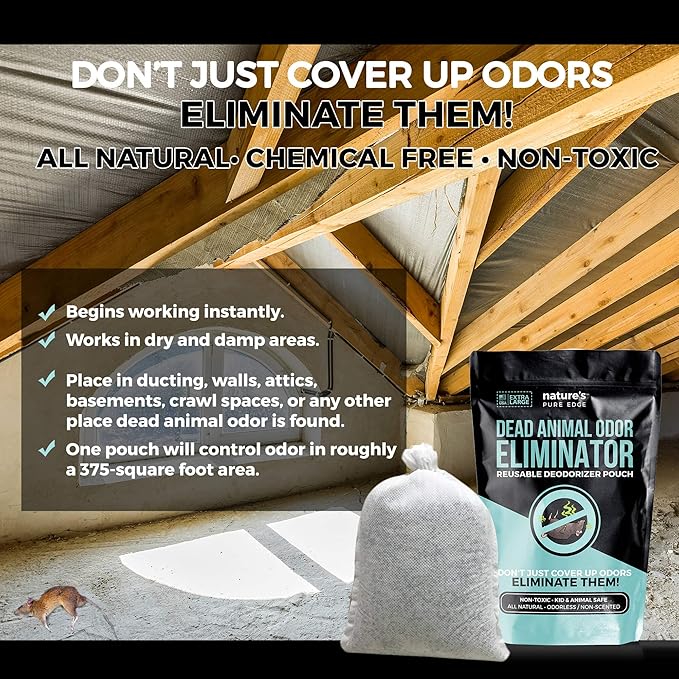 Dead Animal Smell Eliminator Pouch – Fragrance-Free, Reusable Deodorizer for Attic, Wall, Crawlspaces. Removes Decay Odor, Pet & Kid Safe, Extra Large, Covers Up to 375 Sq Ft.-PawvioPets