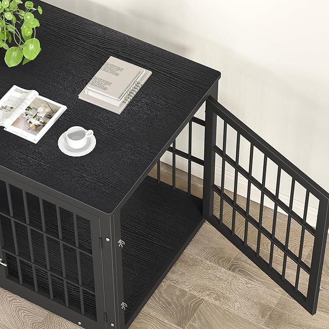 42 Inch Heavy Duty Dog Crate Furniture for Large and Medium Dogs, Decorative Pet House End Table, Wooden Cage Kennel Furniture Indoor, Black-PawvioPets