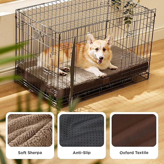 Bedsure Large Dog Bed for Crate - Orthopedic Flat Pet Beds with Removable Washable Cover, Egg Crate Foam Crate Mat, Suitable for Pet Up to 50 lbs-PawvioPets