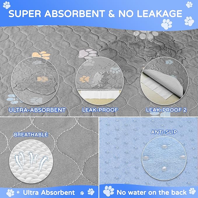 Aitmexcn Washable Puppy Dog Pee Pad, 2PCS 100% Waterproof Whelping Training Mat for Puppy/Senior Dog, Fast Drying Reusable Puppy Pads for Indoor, Outdoor and Car Travel- 32x36'' Llight Gray-PawvioPets